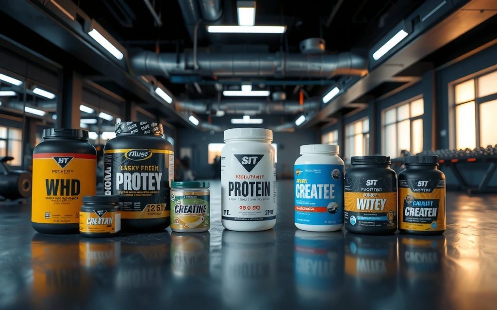 Compléments alimentaires pour sportifs sur un fond dynamique